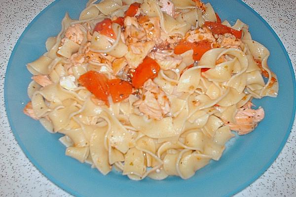 Baked Tomatoes with Pasta and Salmon