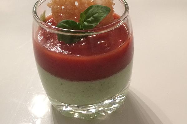 Basil Cream with Tomato Sauce and Parmesan Crackers