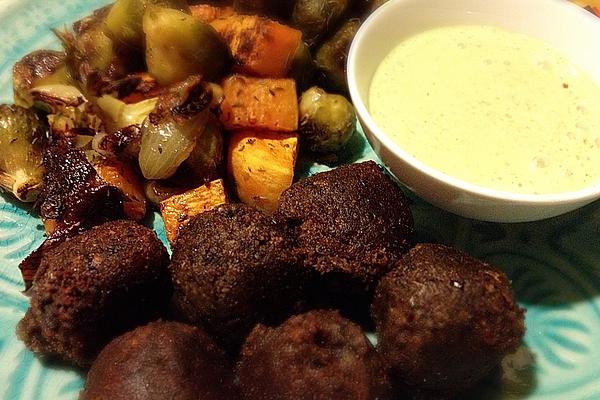 Bean Balls with Herb Dip and Roasted Vegetables