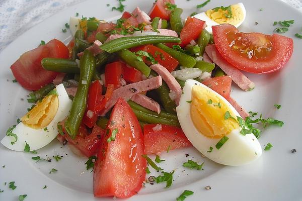 Bean Salad with Egg, Tomato and Sausage