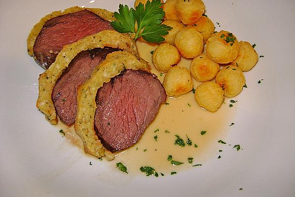 Beef Fillet with Macadamia Crust and Sherry Sauce