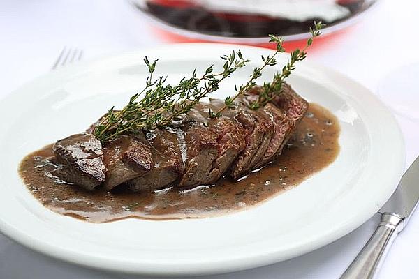 Beef Fillet with Red Wine and Pepper Sauce