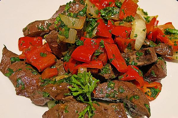 Beef Heart with Paprika Vegetables