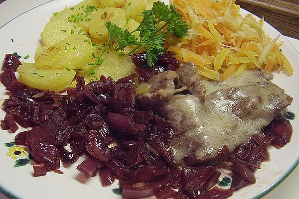 Beef Schnitzel with Red Wine Shallots