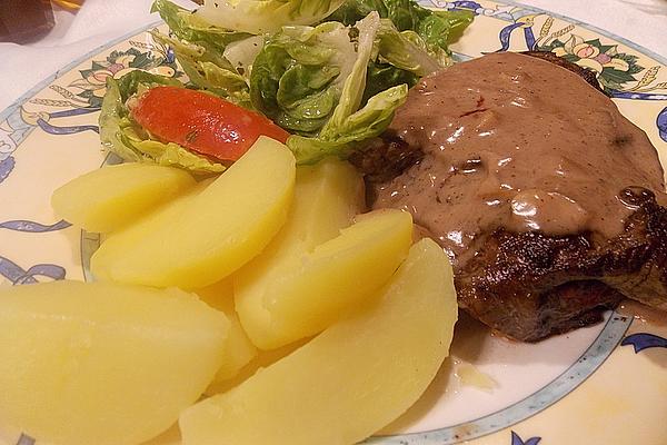 Beef Steaks with Red Wine and Onion Cream Sauce