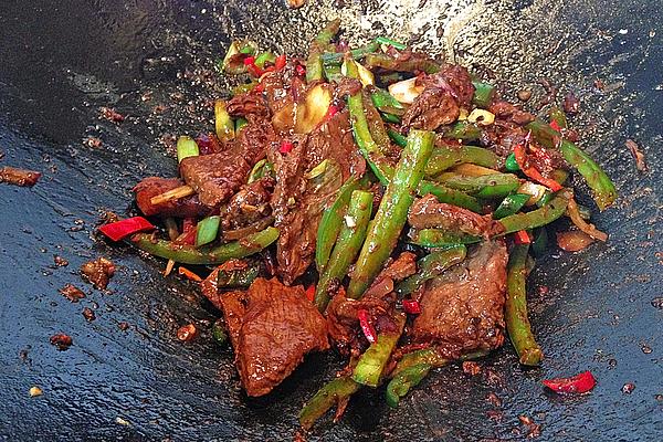 Beef Strips with Peppers in Wok