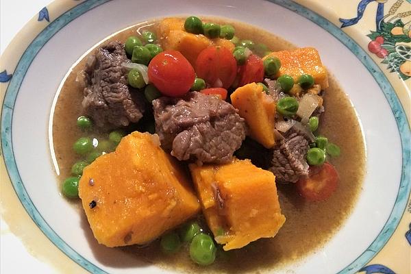 Beef Tagine with Sweet Potatoes and Peas