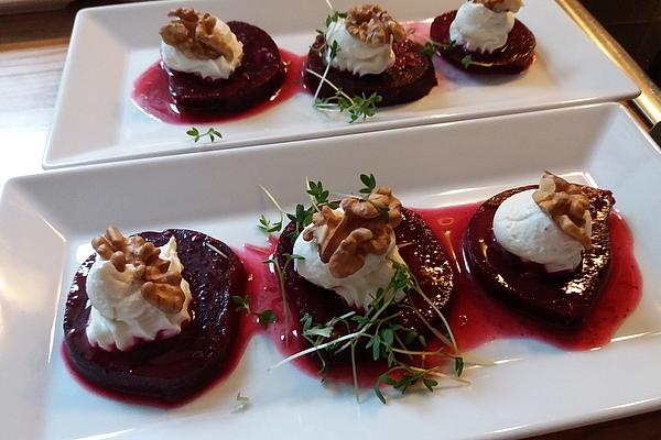 Beetroot Thalers with Horseradish Cream and Walnuts