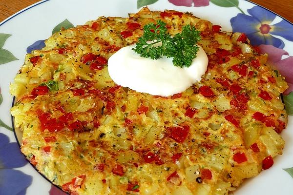 Bell Pepper and Potato Omelette with Parmesan and Egg Topping