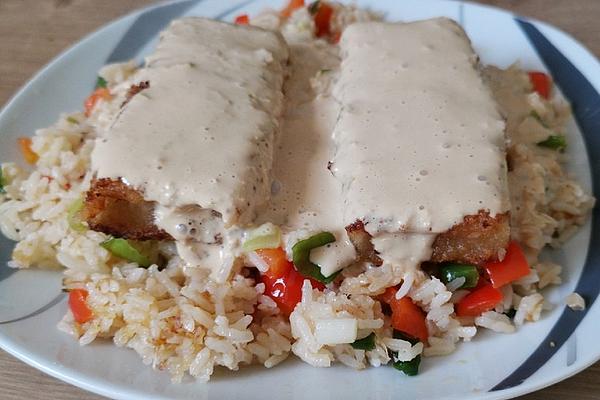 Bell Pepper Rice with Fish Fillet and Thai Mayonnaise