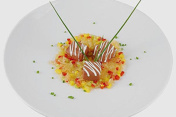 Black Pudding `Pralines` with Pepper and Sauerkraut Salad
