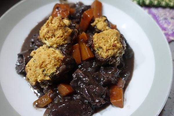 Braised Red Wine Beef with Anchovy Scones