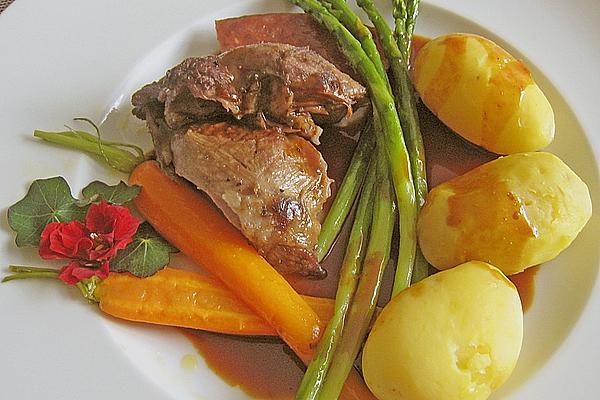 Braised Shoulder Of Lamb with Carrots and Green Asparagus