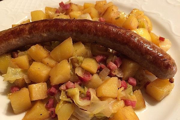 Bratwurst – Potato Pan with Cabbage