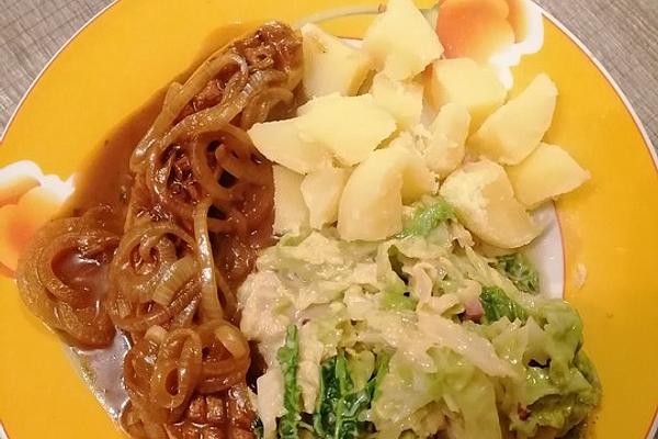 Bratwurst with Onion and Beer Sauce