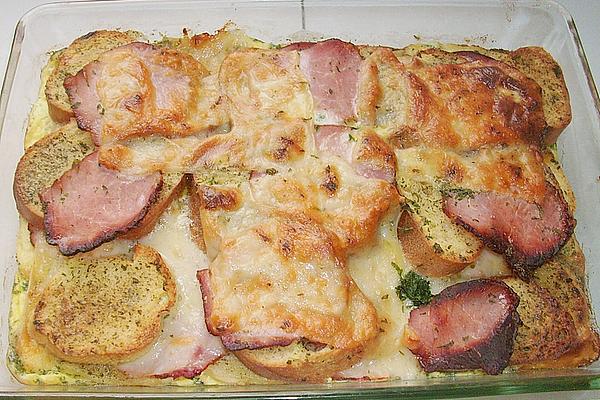 Bread Casserole with Smoked Pork and Cheese