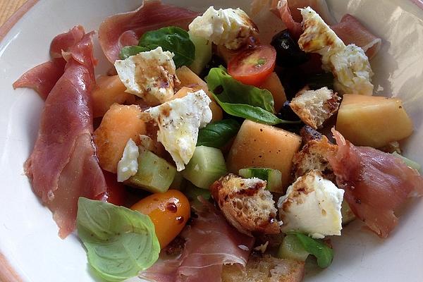Bread Salad with Melon, Cucumber, Tomatoes and Parma Ham