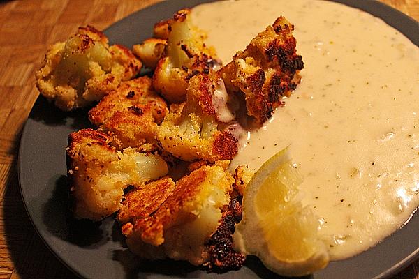 Breaded Cauliflower Florets with Cheese Sauce