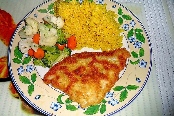 Breaded Plaice Fillet, with Curry Rice and Vegetables