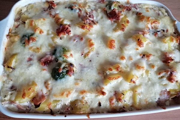 Brussels Cabbage Casserole with Potatoes and Ham