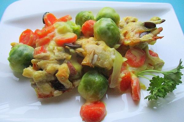 Brussels Sprouts and Carrot Casserole with Seeds and Cheese Topping