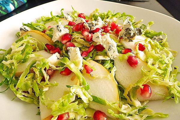 Brussels Sprouts Salad with Pear, Pomegranate and Gorgonzola