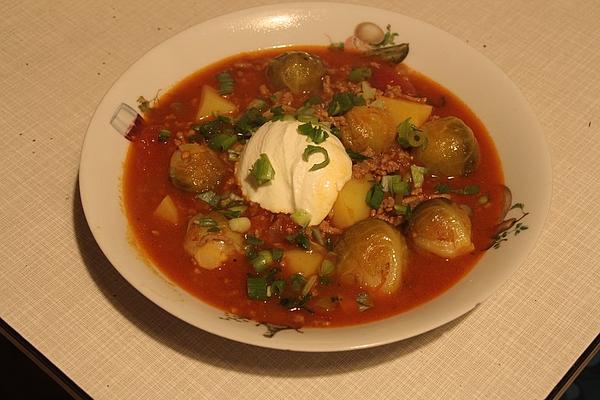 Brussels Sprouts Stew with Mince and Tomatoes