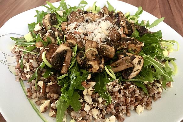 Buckwheat risotto with Rocket and Onion and Mushroom Vegetables