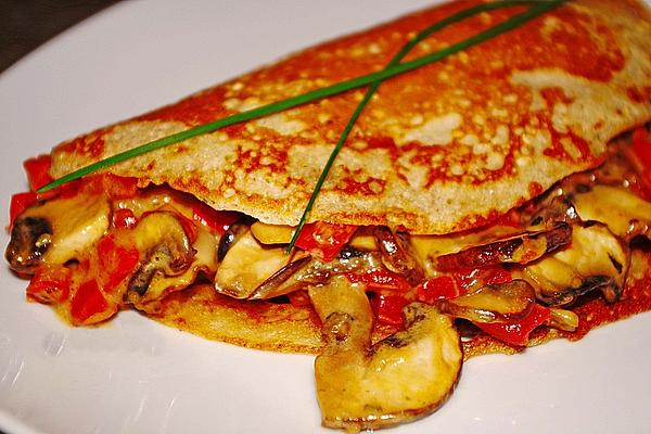 Buckwheat Sesame Pancakes with Creamy Mushroom and Pepper Filling