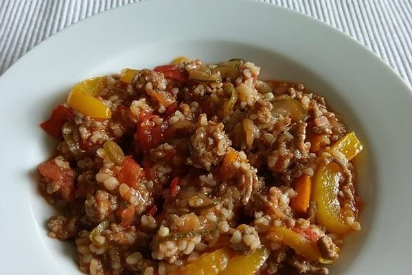 Bulgur Mince Vegetable Feta Pan