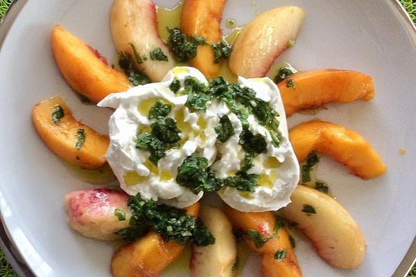 Burrata with Nectarines and Basil Oil