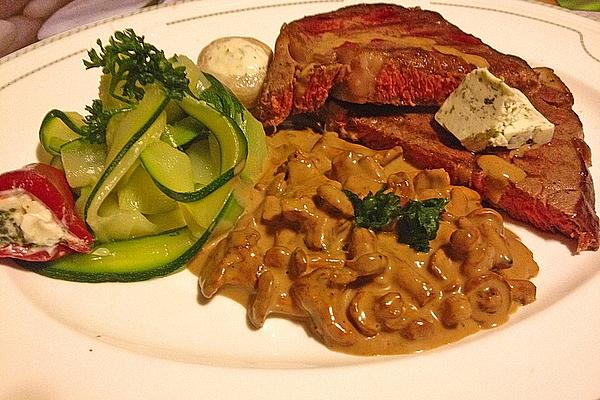 Butterfly Steaks with Chanterelle and Cognac Sauce