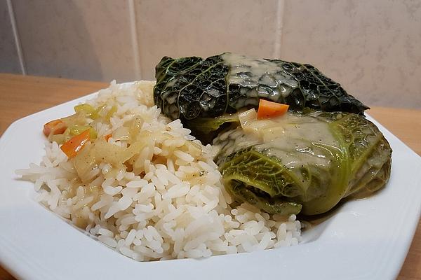 Cabbage Roll with Filling Of Green Spelled, Vegetables and Feta Cheese