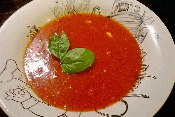 Canarian Style Tomato Soup with Basil Strips