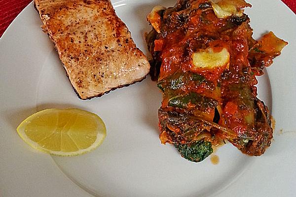 Cannelloni with Spinach Tomato Sauce and Salmon