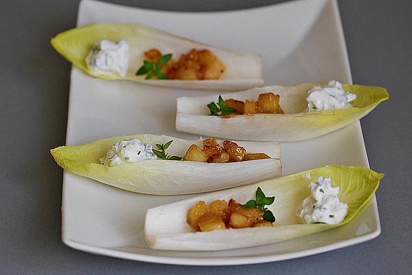 Caramelized Apple with Thyme and Goat Cream Cheese on Chicory