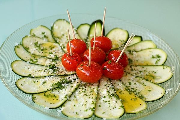 Caramelized Cherry Tomatoes with Zucchini Carpaccio