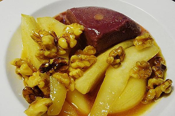 Caramelized Walnut Pears with Red Wine Ice Cream