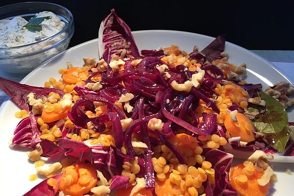Carrot and Lentil Salad with Red Wine Onions and Walnuts