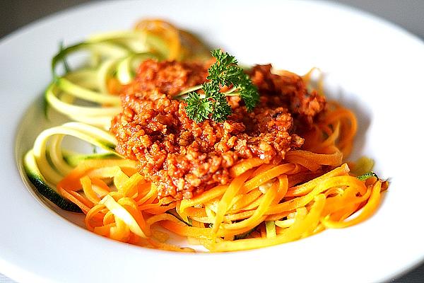 Carrot Spaghetti with Soy Bolognese