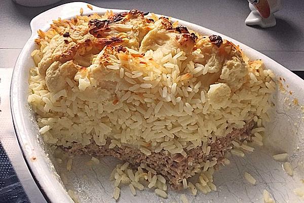 Cauliflower Casserole with Rice and Ground Meat