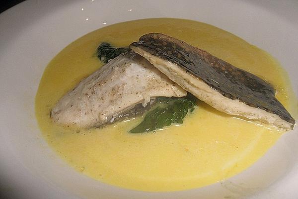 Char Fillet on Spinach Leaves with Saffron Sauce