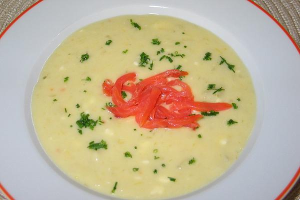 Cheese and Leek Soup with Salmon Strips