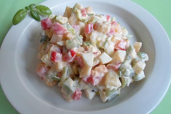 Cheese Salad with Leek, Bell Pepper, Pineapple and Eggs
