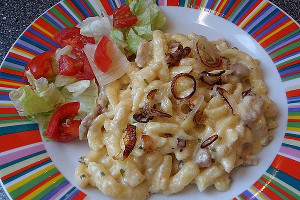 Cheese Spaetzle with Bacon, Cream and Onions