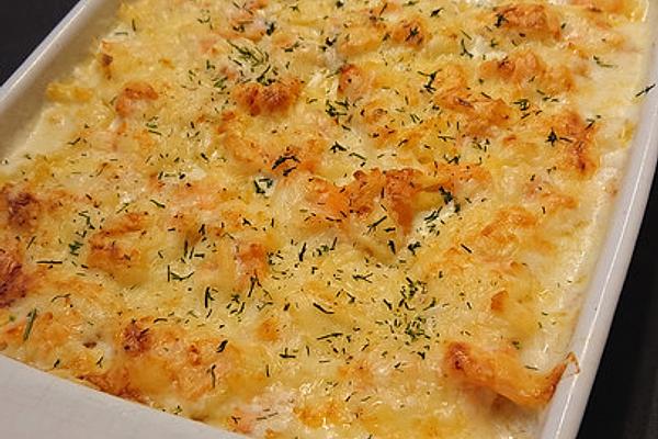 Cheese Spaetzle with Salmon and Shrimp Casserole