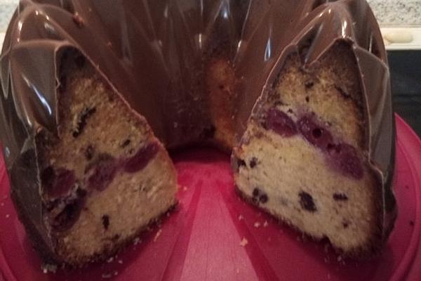 Cherry Bundt Cake with Marzipan and Chocolate