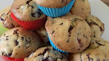 Cherry Muffins with Chocolate Chips and Sprinkles