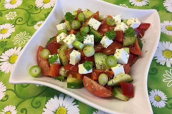 Cherry Tomato and Feta Salad with Cucumber and Bell Pepper