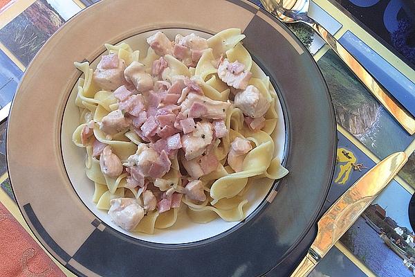 Chicken and Ham Strips with Noodles